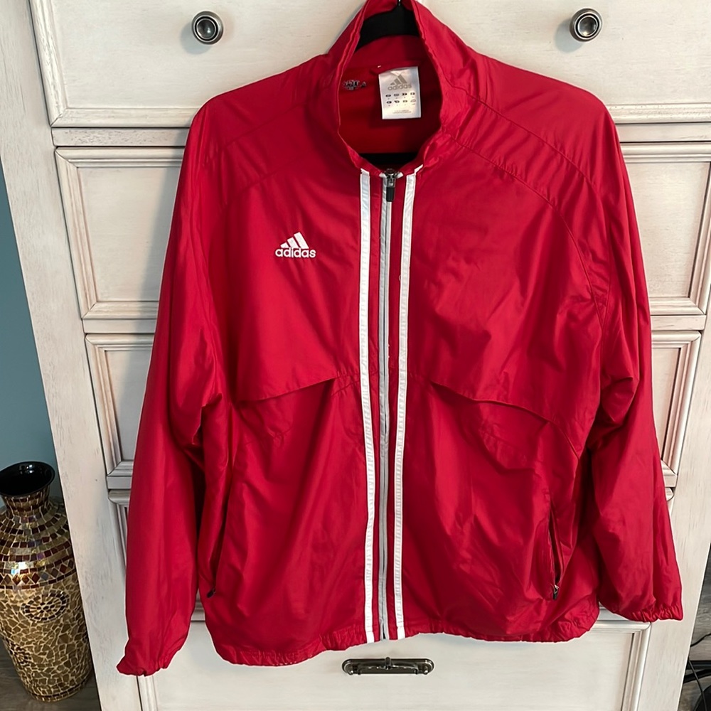 Adidas vintage red grey striped climate control windbreaker men’s size med